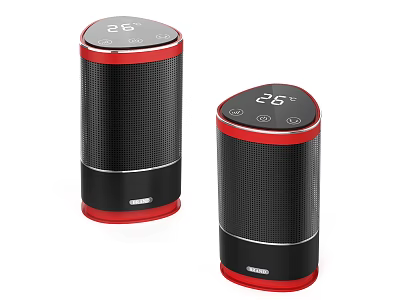 Red And Black Wireless Speakers With Digital Display And Cylindrical Design 3d model