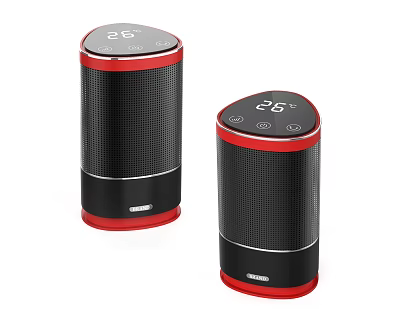 Red And Black Wireless Speakers With Digital Display And Cylindrical Design 3d model