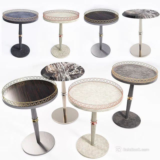 Stylish Side Tables with Various Designs Marble Wooden Tops and Metal Bases for Living Room 3d model 