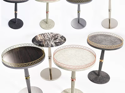 Stylish Side Tables with Various Designs Marble Wooden Tops and Metal Bases for Living Room 3d model