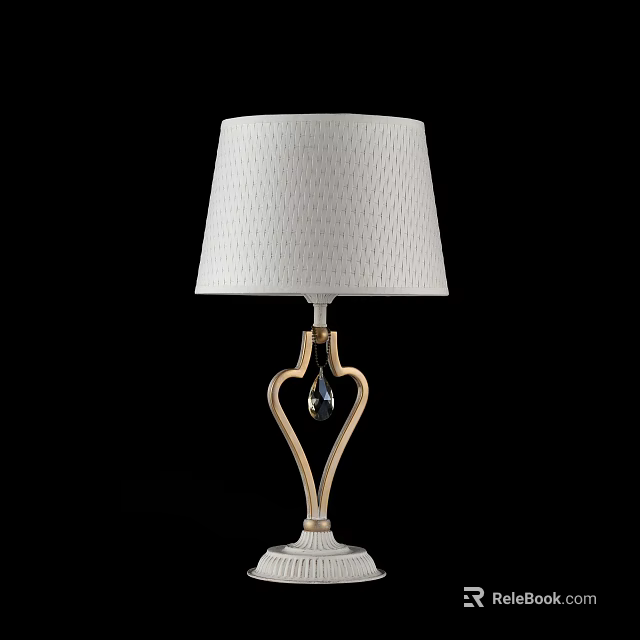 Elegant Table Lamp With White Textured Lampshade And Gold Heart Accent Base 3d model 