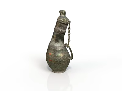 Ancient Bronze Sculpture With Carved Patterns Chain Handle And Decorative Lid 3d model