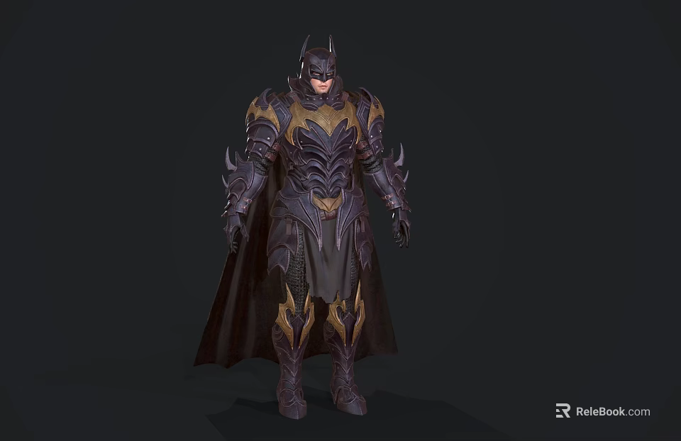 Batman Armored Costume With Gold Accents And Cape Game Character Design 3d model 