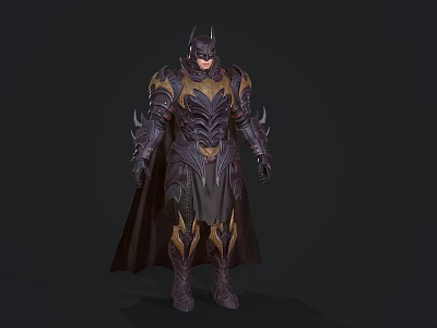 Batman Armored Costume With Gold Accents And Cape Game Character Design 3d model