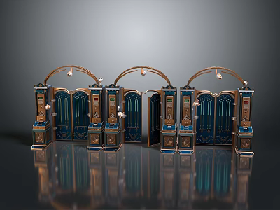 Elegant Arched Blue Gates With Golden Decorations Metallic Texture Lights And Reflections 3d model