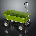 Green Plastic Garden Cart With Metal Handle And Four Black Wheels