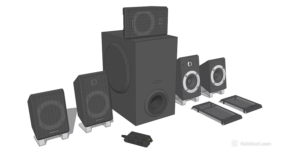 Home Theater Sound System With Subwoofer Multiple Speakers And Surround Components 3d model 