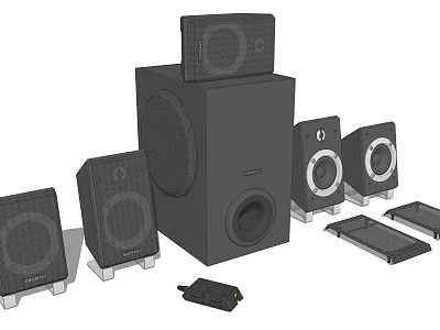 Home Theater Sound System With Subwoofer Multiple Speakers And Surround Components 3d model