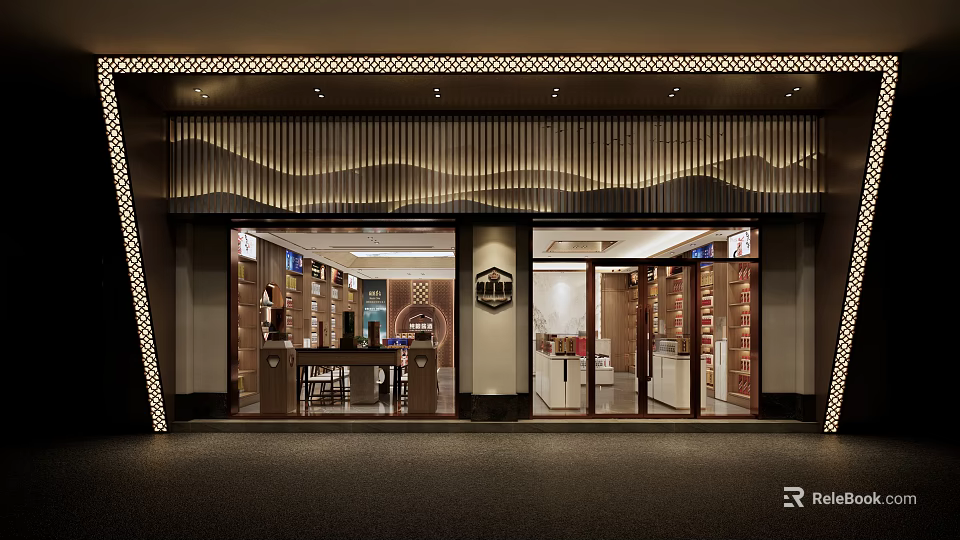 Modern Tobacco And Alcohol Store Exterior With Signage Display Windows And Interior Shelves 3d model 