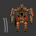 Detailed Game and Movie Character Samurai Robot with Red Gold Armor and Twin Katanas