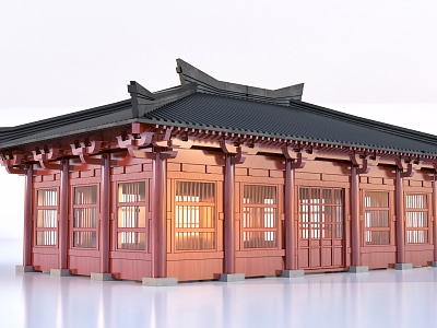 Chinese-style ancient building front hall wing ancient building appearance model