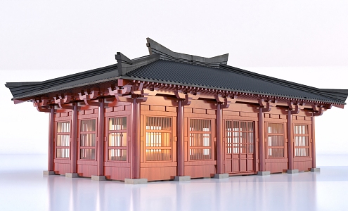 Chinese-style ancient building front hall wing ancient building appearance 3d model