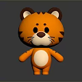 Cute 3D Cartoon Tiger With Orange Body Black Stripes White Belly And Brown Ears