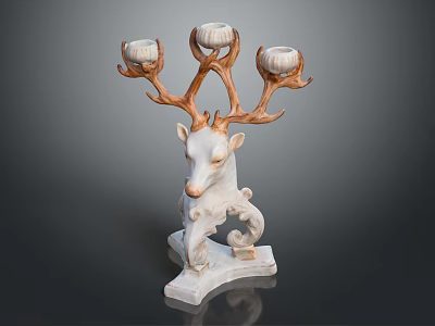 Deer Head Antler Candle Lamp with White Brown Decorative Base for Home Decor Accent 3d model