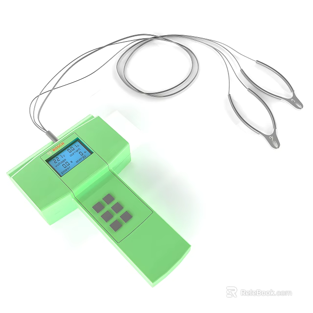Green Medical Device With Digital Display Control Buttons And Connected Cables Clamp Attachments 3d model
