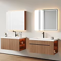 Double Wooden Wall Mounted Bathroom Vanity with Countertop Faucet and Lighted Mirror