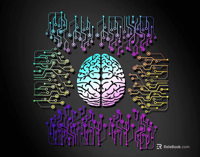 Colorful Circuit Board Lines Surrounding Human Brain On Black Background With Intricate Digital Structure Design 3d model 