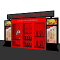 Fire Equipment In Red Cabinet With Fire Extinguishers And Rescue Tools For Public Safety
