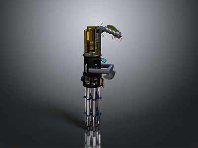 Yellow And Black Industrial Mechanical Device With Metal Structure Multiple Pipes And Mechanical Arm 3d model