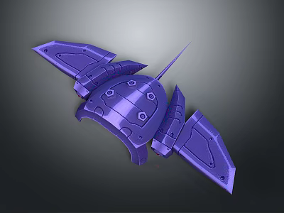 Purple Mechanical Winged Structure With Metallic Spikes And Detailed Surface Panels 3d model