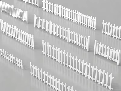 White Picket Fence Collection With Various Designs And Sizes For Outdoor Decoration 3d model