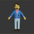 Cartoon Character With Brown Hair Glasses Blue Coat Red Tie Striped Pants And Brown Shoes