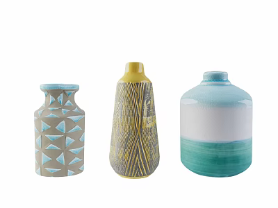 Ceramic Vase Decorative Ornament Set with Geometric Patterns Striped Design and Gradient Colors 3d model