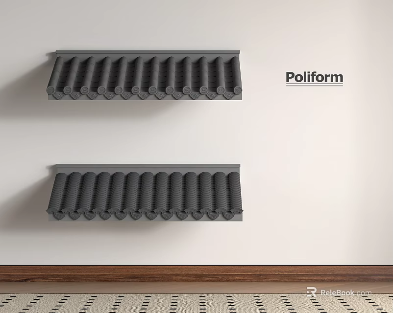 Poliform Modern Gray Wall Mounted Shelves With Wave Design On White Wall 3d model 