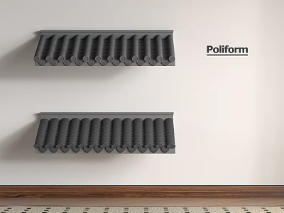Poliform Modern Gray Wall Mounted Shelves With Wave Design On White Wall 3d model
