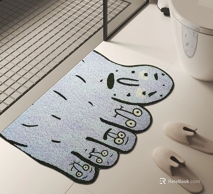 Hand Shaped Bathroom Rug With Blue Purple Gradient And Small Eye Patterns 3d model 