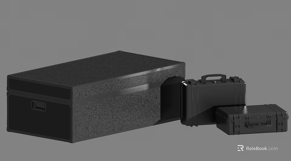 Black Textured Luggage Cases With Different Sizes And Secure Handles For Storage 3d model 