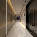 Sleek Modern Office Corridor Interior Design With Glass Walls Recessed Lighting And Marble Flooring