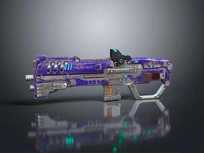Futuristic Sci Fi Weapon With Purple Silver Body And Glowing Blue Green Accents 3d model
