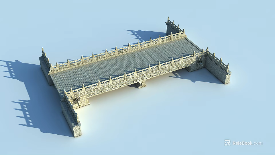 Traditional Ancient Stone Bridge With Ornate Railing And Classic Structure Design 3d model 