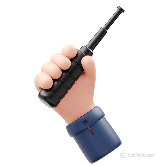 Cartoon Style Hand Holding Black Walkie Talkie With Blue Cuff 3d model 