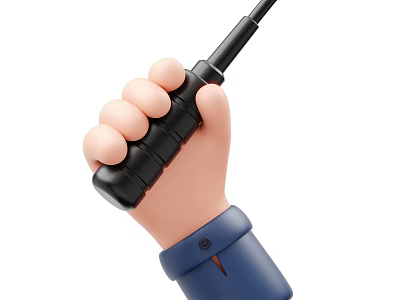 Cartoon Style Hand Holding Black Walkie Talkie With Blue Cuff 3d model