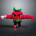 Muscular Strawberry Game Character With Green Leaf Hair Angry Expression Black Belt Bandaged Hands
