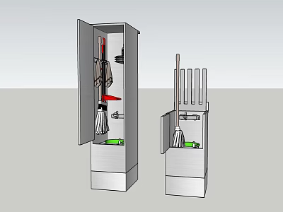 Storage Cabinet For Organizing Cleaning Tools With Shelves And Compartments 3d model