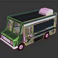 Green and Black Food Truck with Decorative Patterns White Top Section and Windows