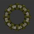 Cylindrical Architectural Structure With Green Moss Covered Textured Surface And Circular Top Platform