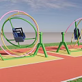 Outdoor Playground Equipment With Colorful Circular Rings And Green Frames
