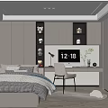 Modern Tatami Bedroom Interior Design With Bed Desk Chair Glass Wardrobe And Storage Shelves