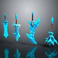 Blue Ice Crystal Decorative Weapons With Ornate Blades And Handles