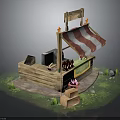 Rustic Wooden Food Stall With Red And White Striped Awning Crates And Bottles On Grass