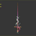 3D Rendered Sword With Purple Blade Red Hilt And Circular Ornaments