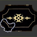 Dark Blue Jewelry Box With Gold Ornament And Pearl Necklace Accessory