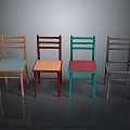 Four Colorful Wooden Chairs With Simple Back Design And Varied Seat Colors