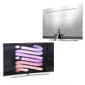 Modern TV Design Featuring Sleek Screen Colorful Abstract Patterns Brushed Metal Back And Sturdy Stand