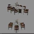 Elegant Modern Dining Table Set With Round Marble Top And Leather Chairs 3d model