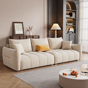 Modern cream three-seat sofa 3d model